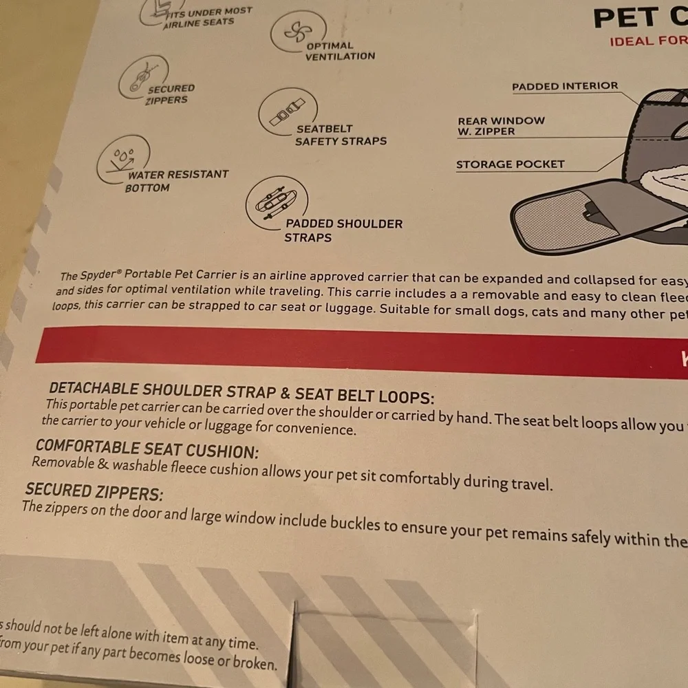 New in box Spyder Pet Carrier Airline Approved Black Up to 20 lbs